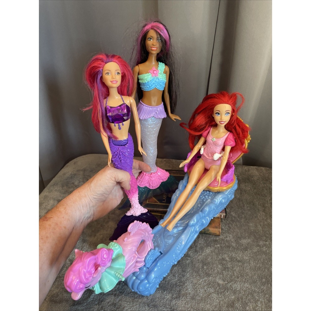 Disney Princess Mattel Little Mermaid Ariel Doll & Seahorse Chariot Carriage Lot